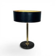 Black Quilted Leather Table Lamp and Golden Brass. French Craftsmanship.