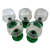 5 two-coloured green stemmed glasses with conical stems Roemer