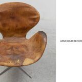 Vintage Mid-Century Modern Danish Brown Leather Swan Chair by Arne Jacobsen