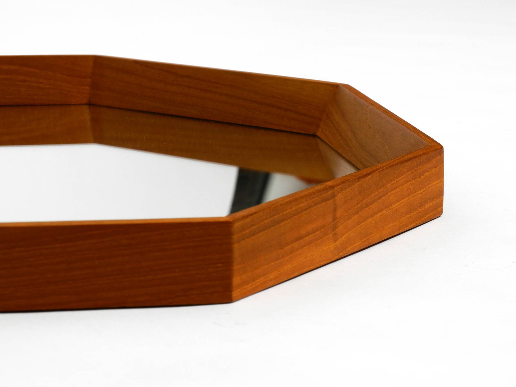 Very nice 1960s octagonal teak wall mirror | 45cm