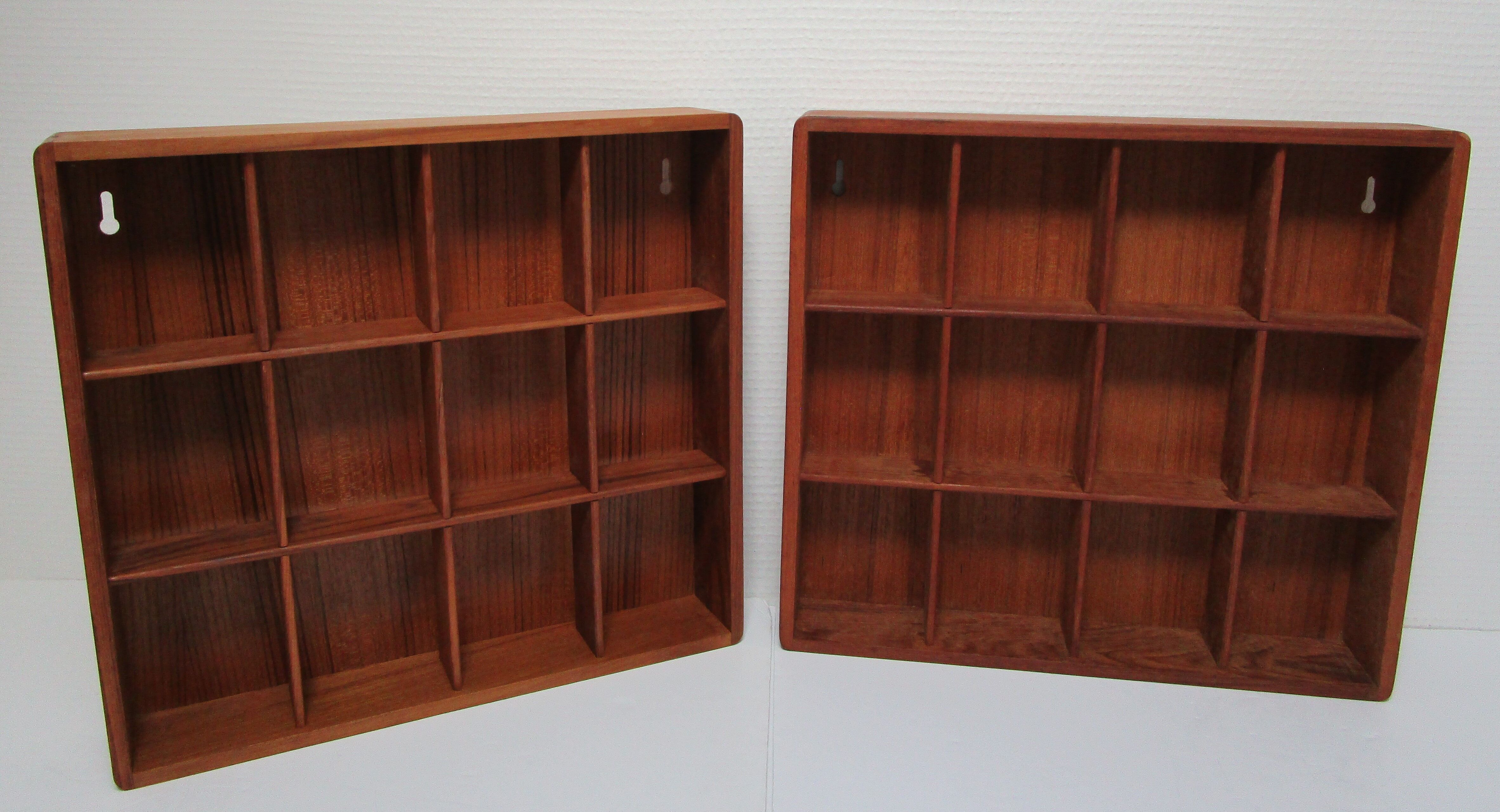 Two wall shelves with vintage solid wood compartments 80s