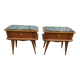 Set of 2 black white marble wood bedside tables with compass legs