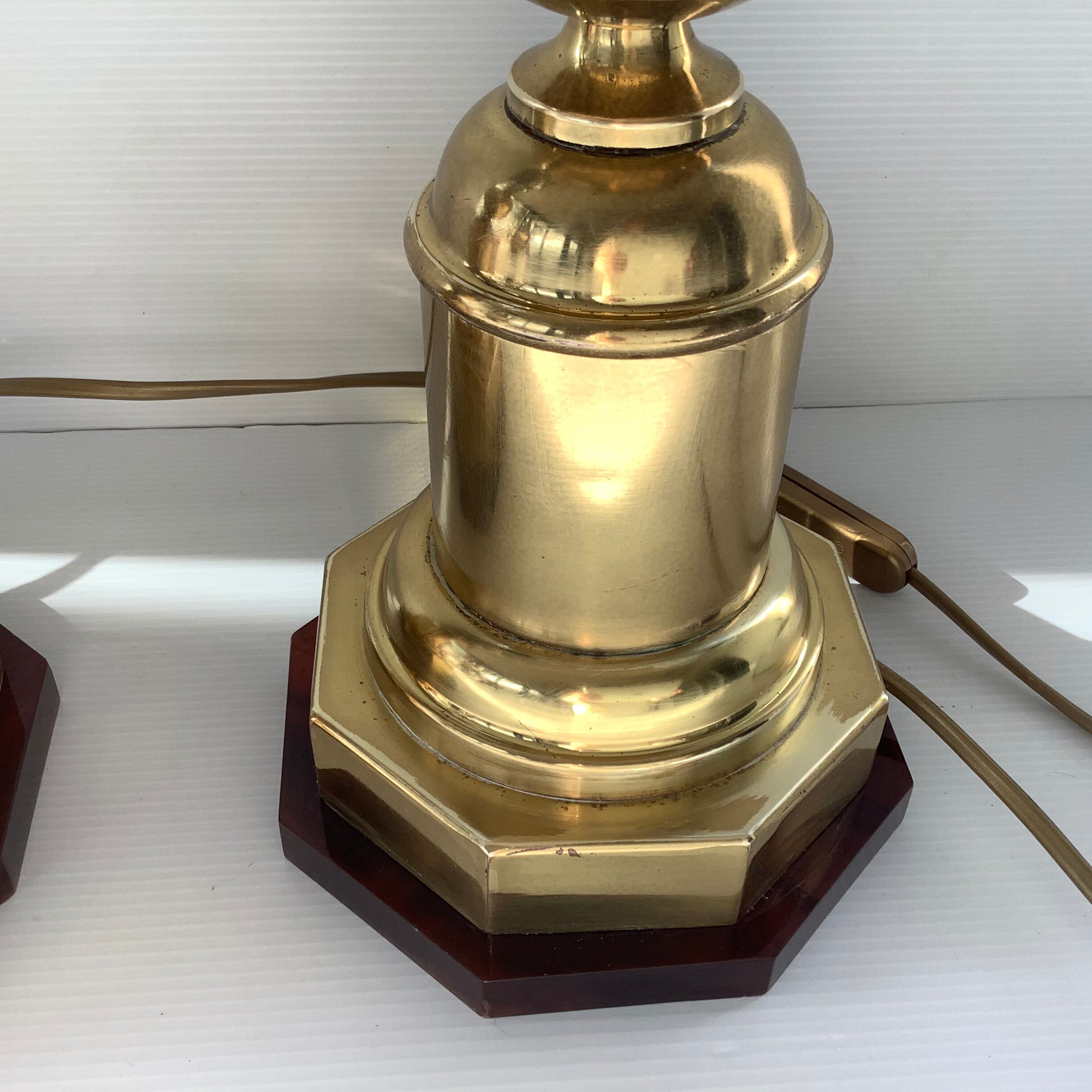 Pair of 2 Vintage Chic Articulated Brass Bakelite Amber Ball Lamps