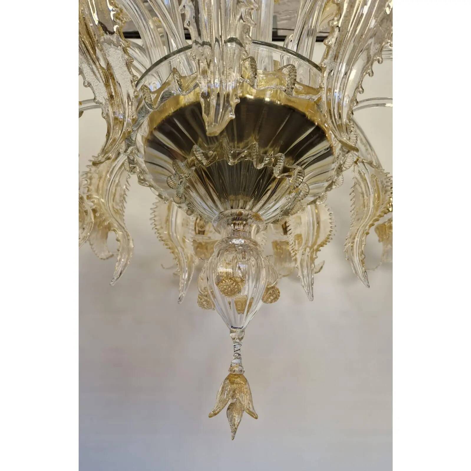 Opulent Gold and Clear Murano Glass Chandelier with Flowers and Leaves