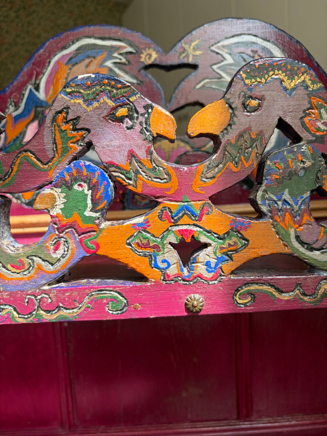 Folk painted wooden wall shelf