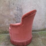 Fauteuil crapaud velours vieux rose