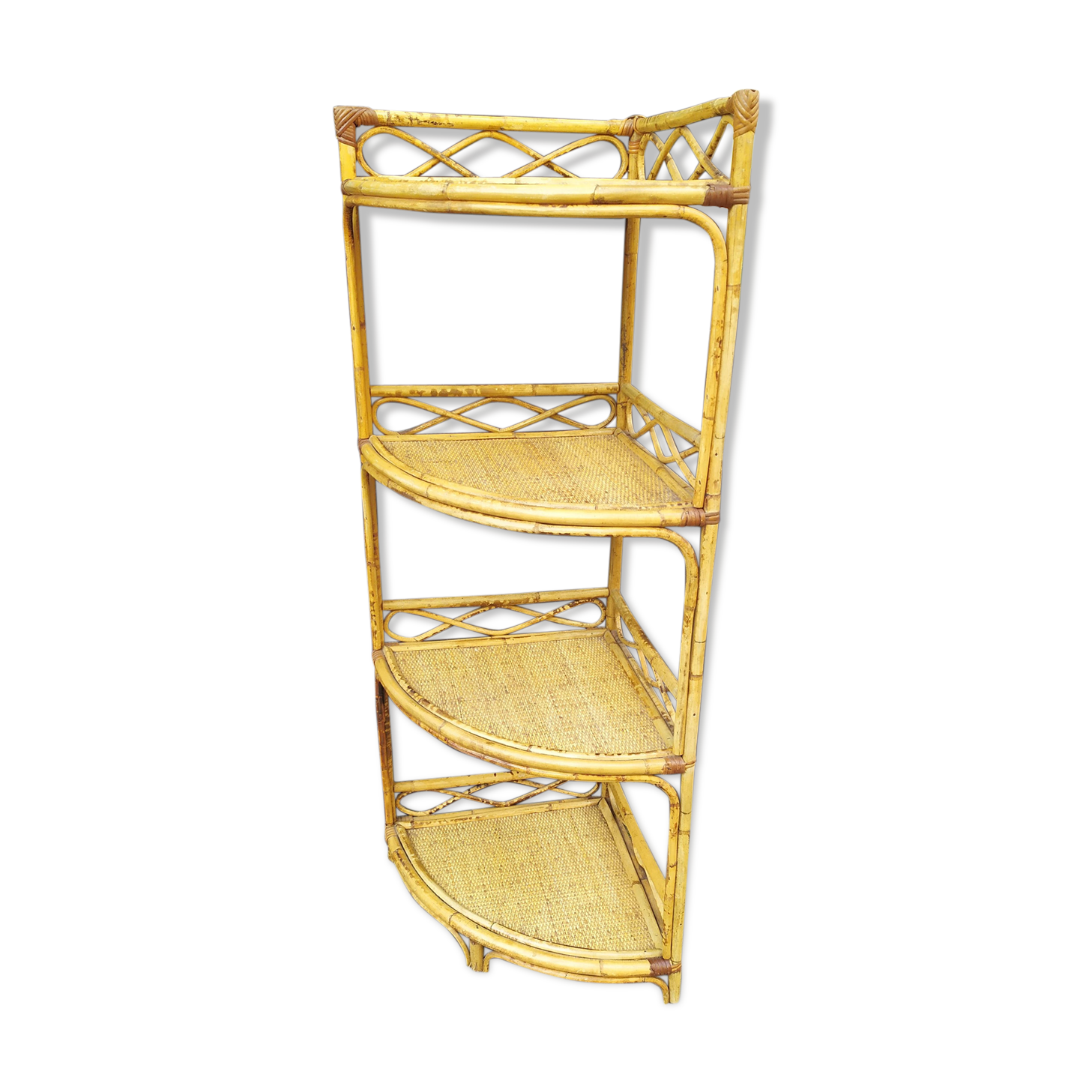 Vintage rattan corner shelf