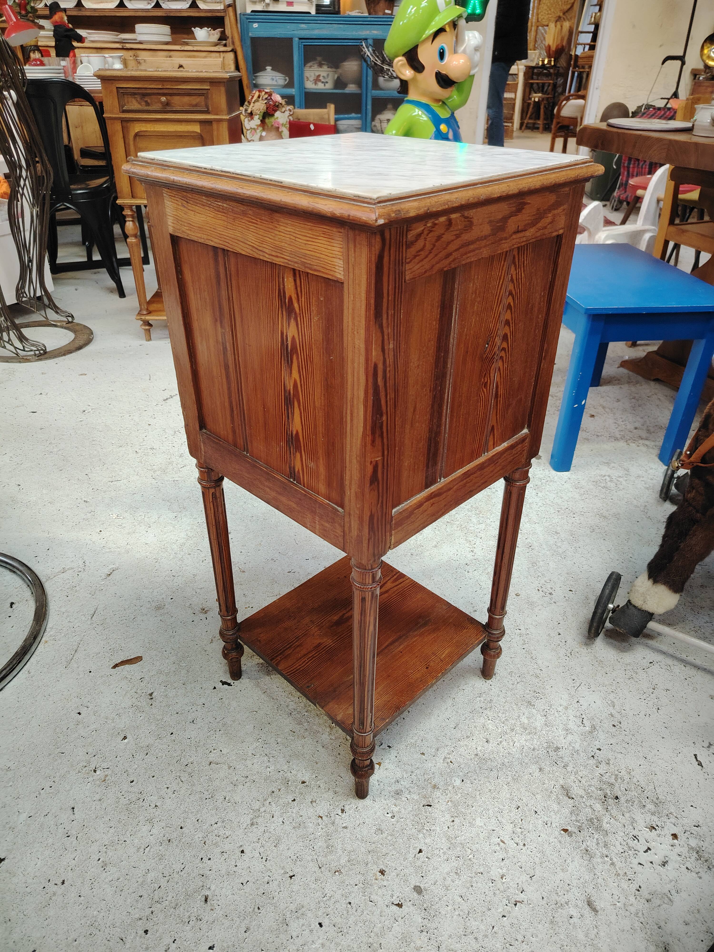 Antique bedside table in solid wood and marble – 19th century
