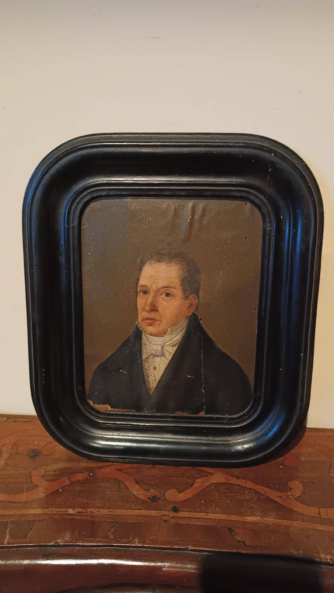 Tableau Ancien Début 19ème Siècle Huile Sur Papier Portrait