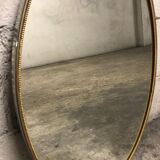 Gold brass oval mirror with vintage beaded décor 37x59cm