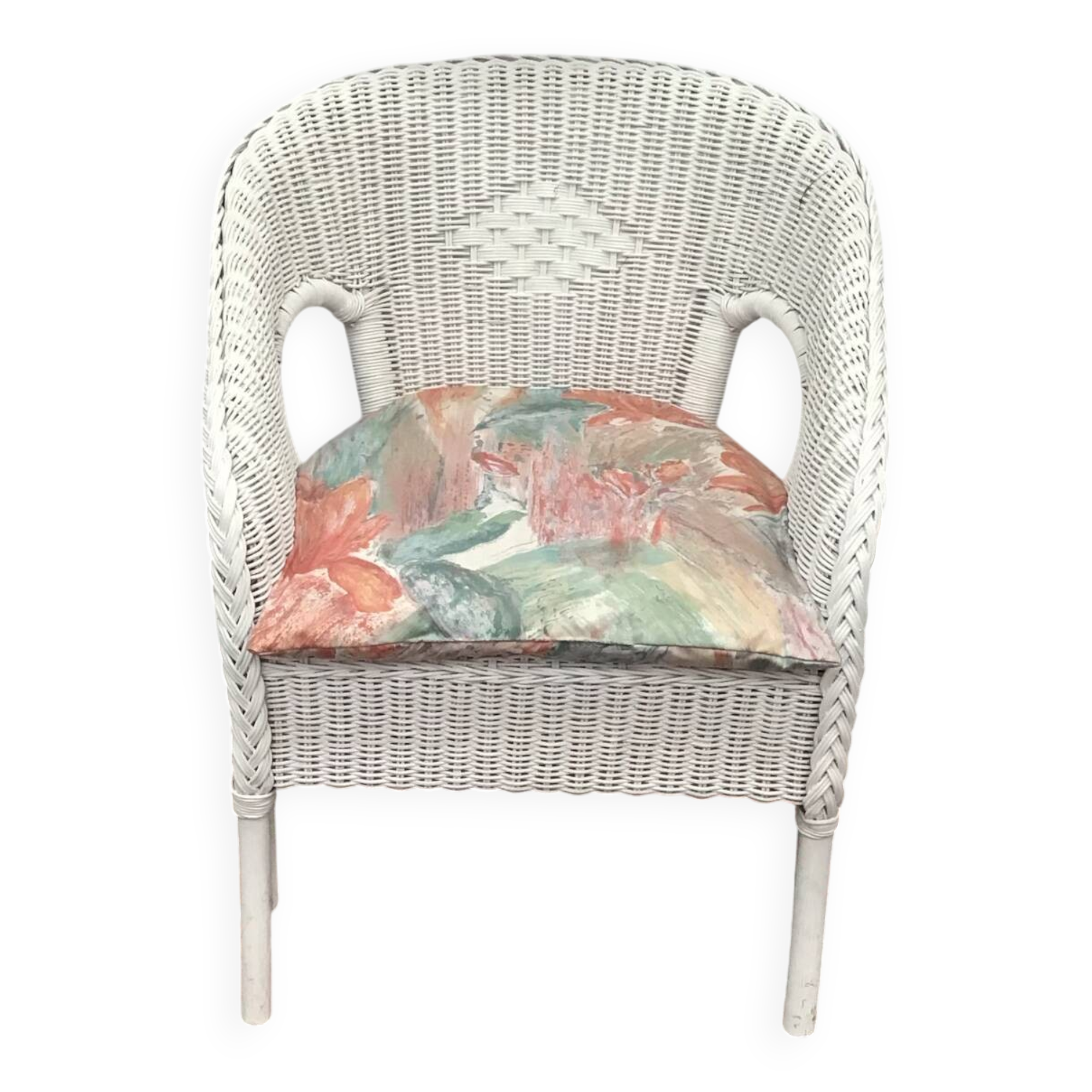 White rattan armchair with pretty vintage