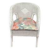 White rattan armchair with pretty vintage