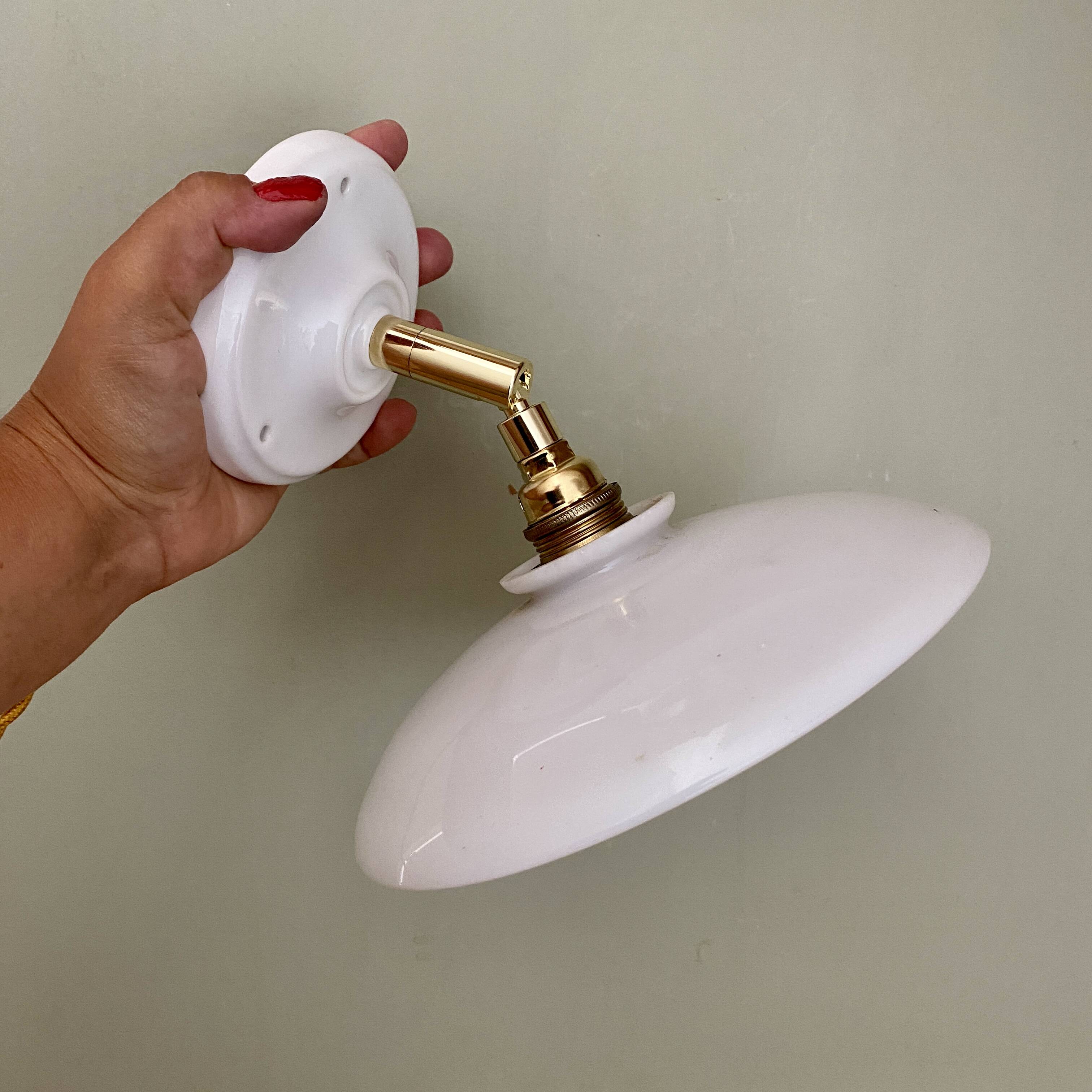Vintage white opaline lampshade wall lamp