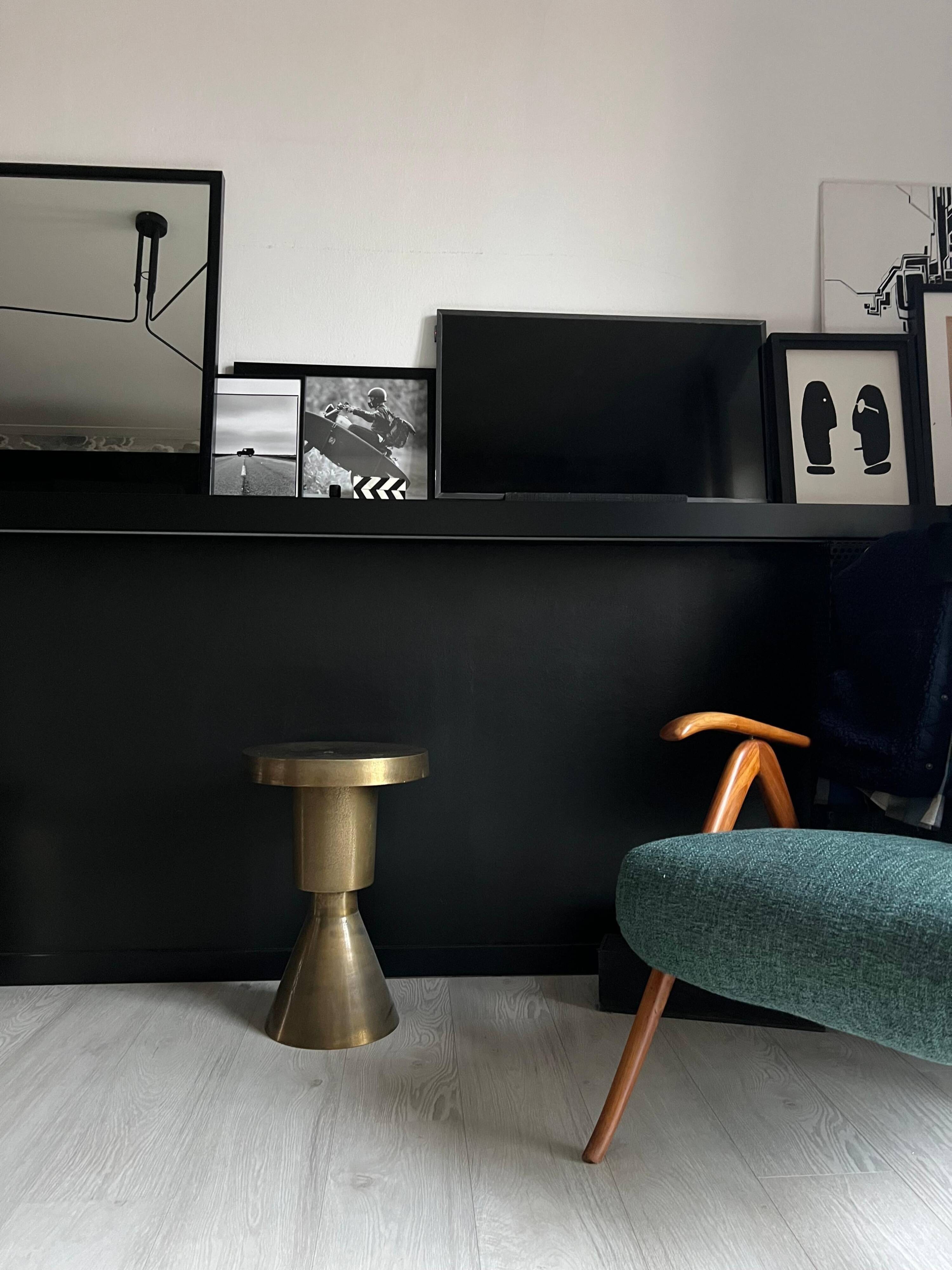 Sculptural metal side table, contemporary brassy side for modern interiors