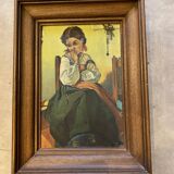 Portrait de jeune fille huile sur toile signature illisible europe de l'est