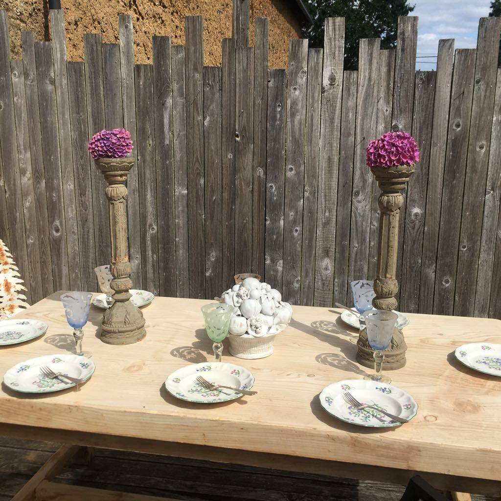 Solid raw wood farm table