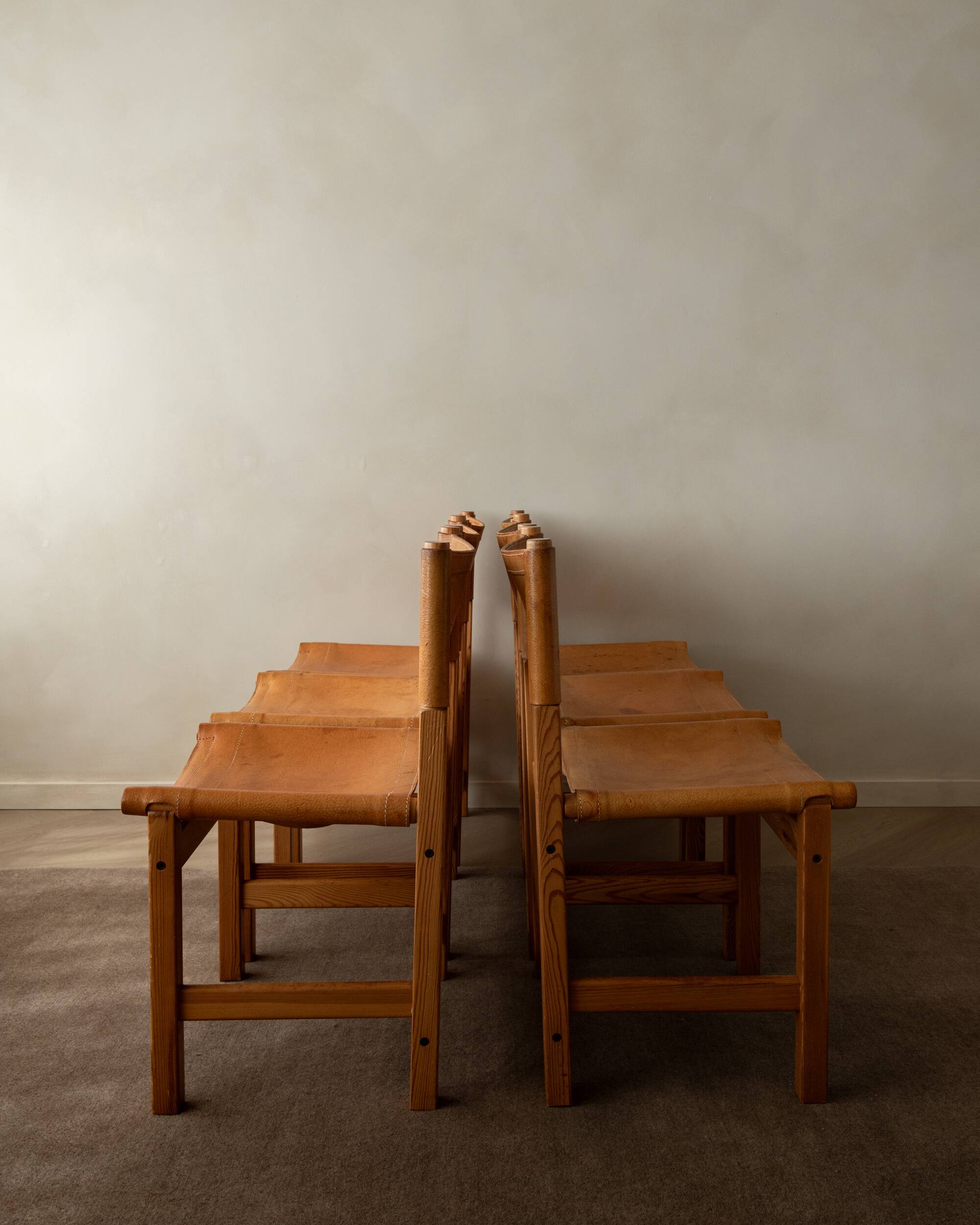 Vintage Kotka Dining Chairs Tomas Jelinek IKEA, Pine Leather 1980s Set of 6