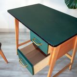 Desk and its green and wood chair, 1950s