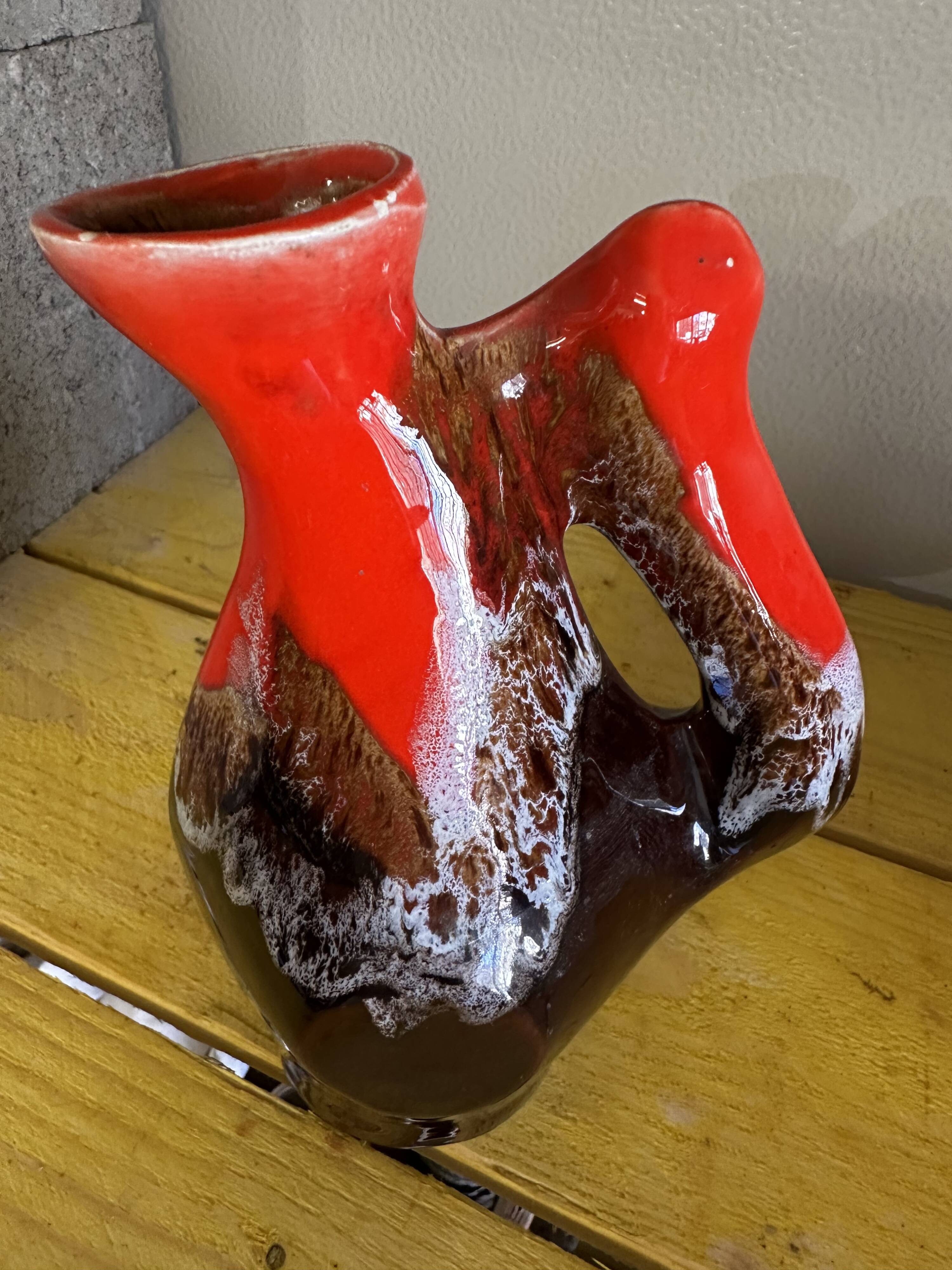 Vallauris Glazed Ceramic Pitcher Vase - Free Form H 22 cm