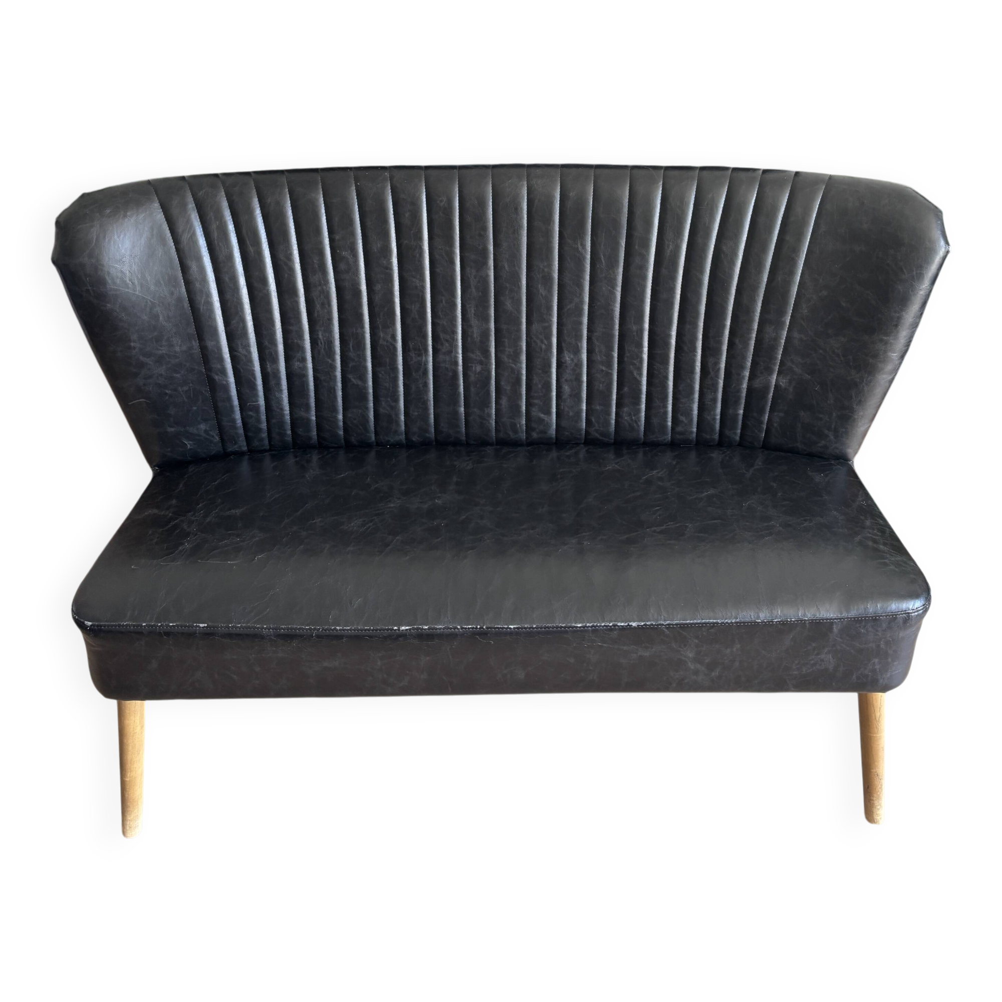 banquette de salon en cuir noir