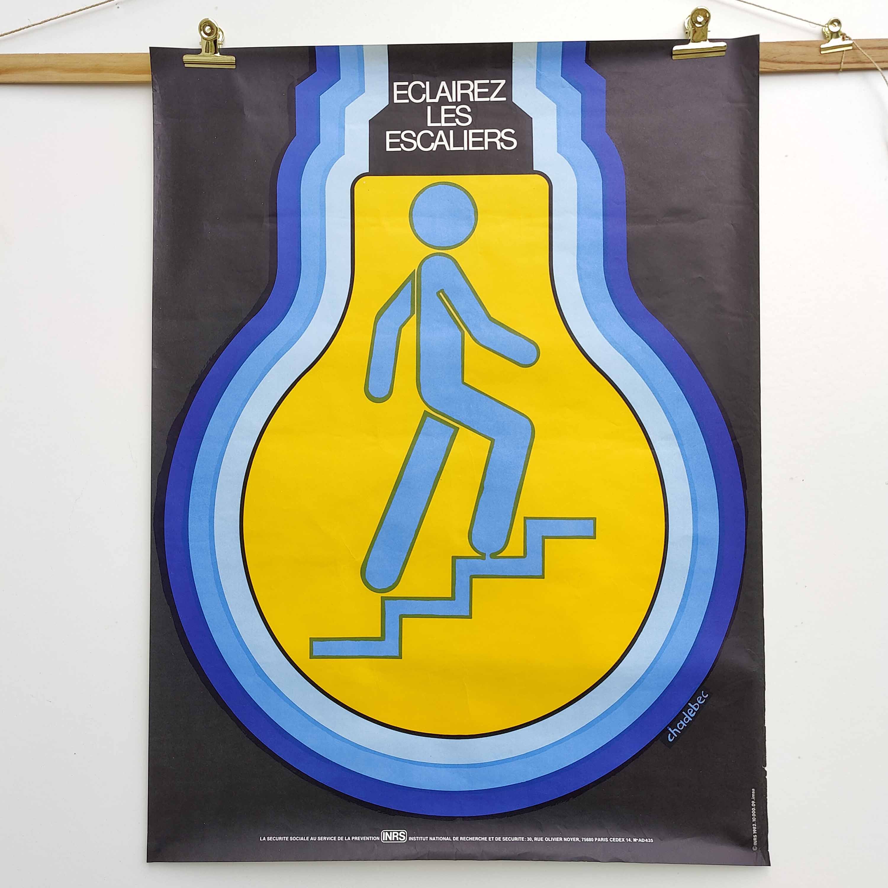 Vintage poster INRS 1982 graphics Chadebec