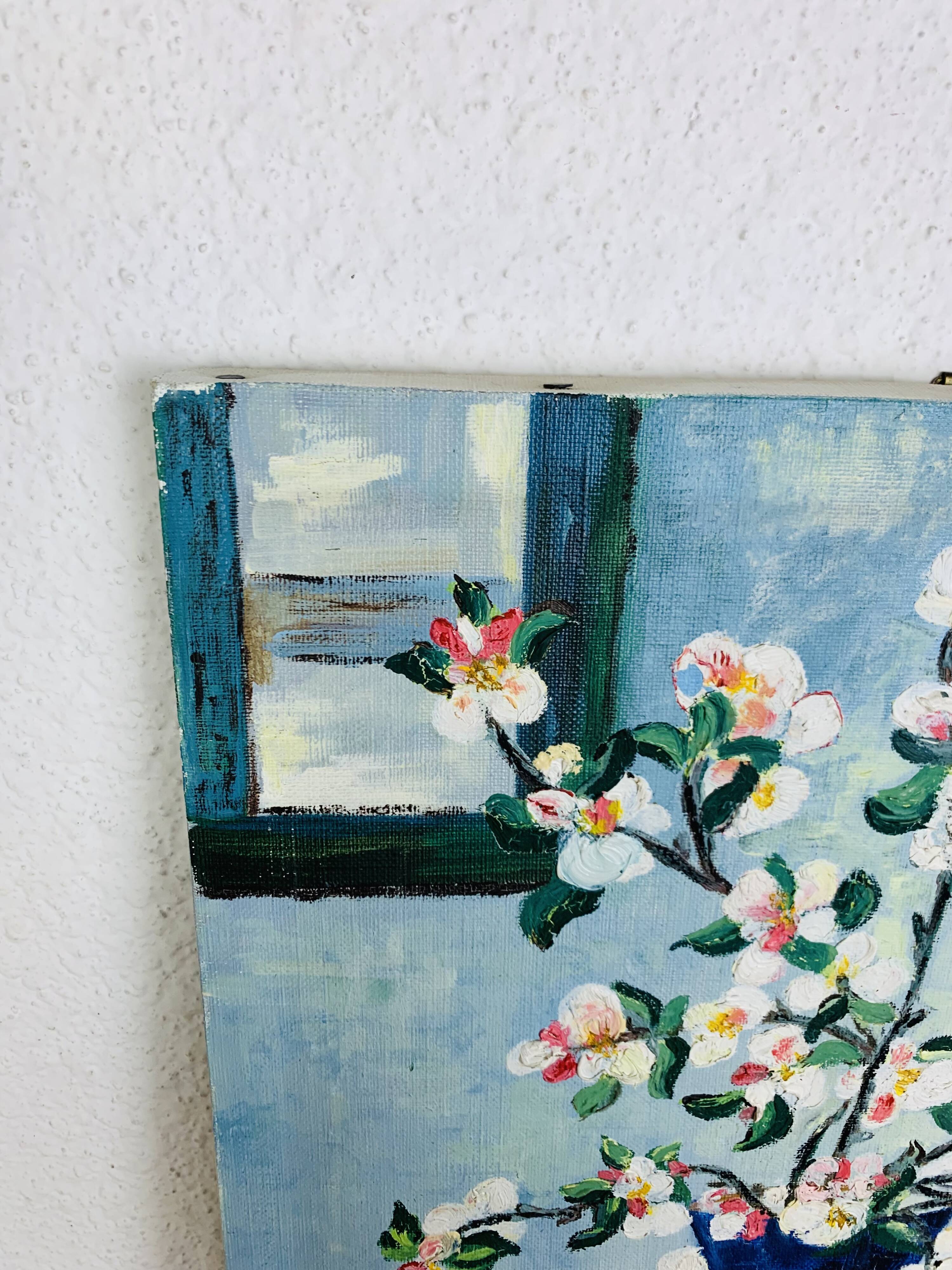 Still life painting bouquet of flowers and apples