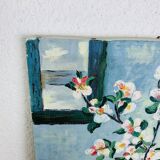 Still life painting bouquet of flowers and apples