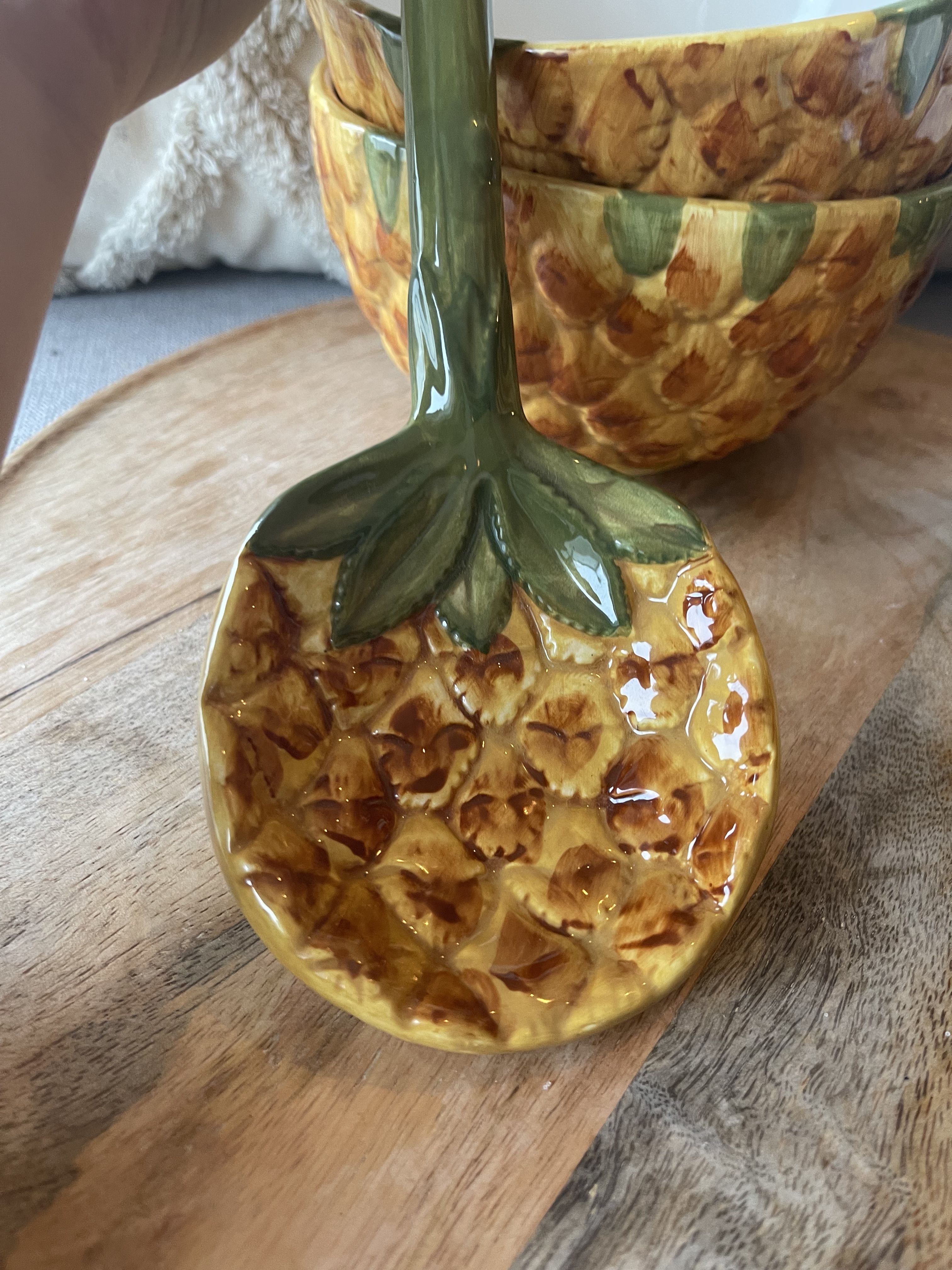 Old set of bowls and spoons in the shape of vintage pineapple