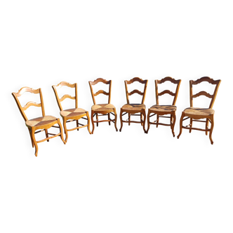 6 Chaises Paillées Anciennes en Fruitier