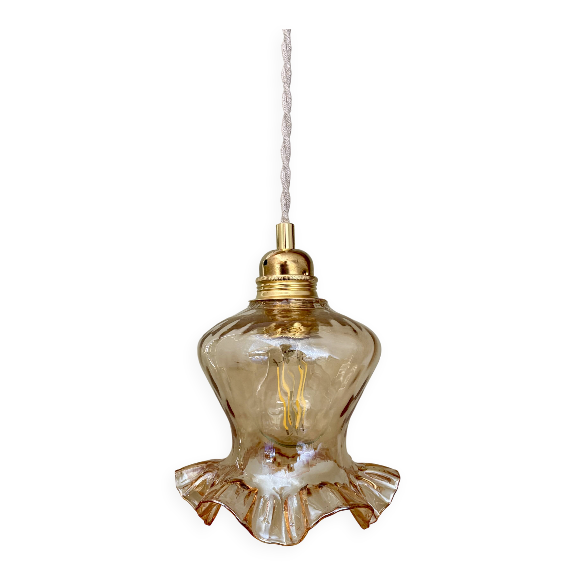 Vintage tulip pendant light in amber glass