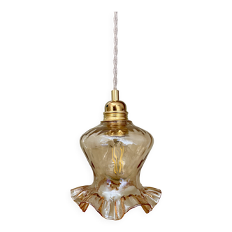 Vintage tulip pendant light in amber glass