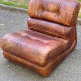 Modular sofa in cognac brown leather, Italy 1970s