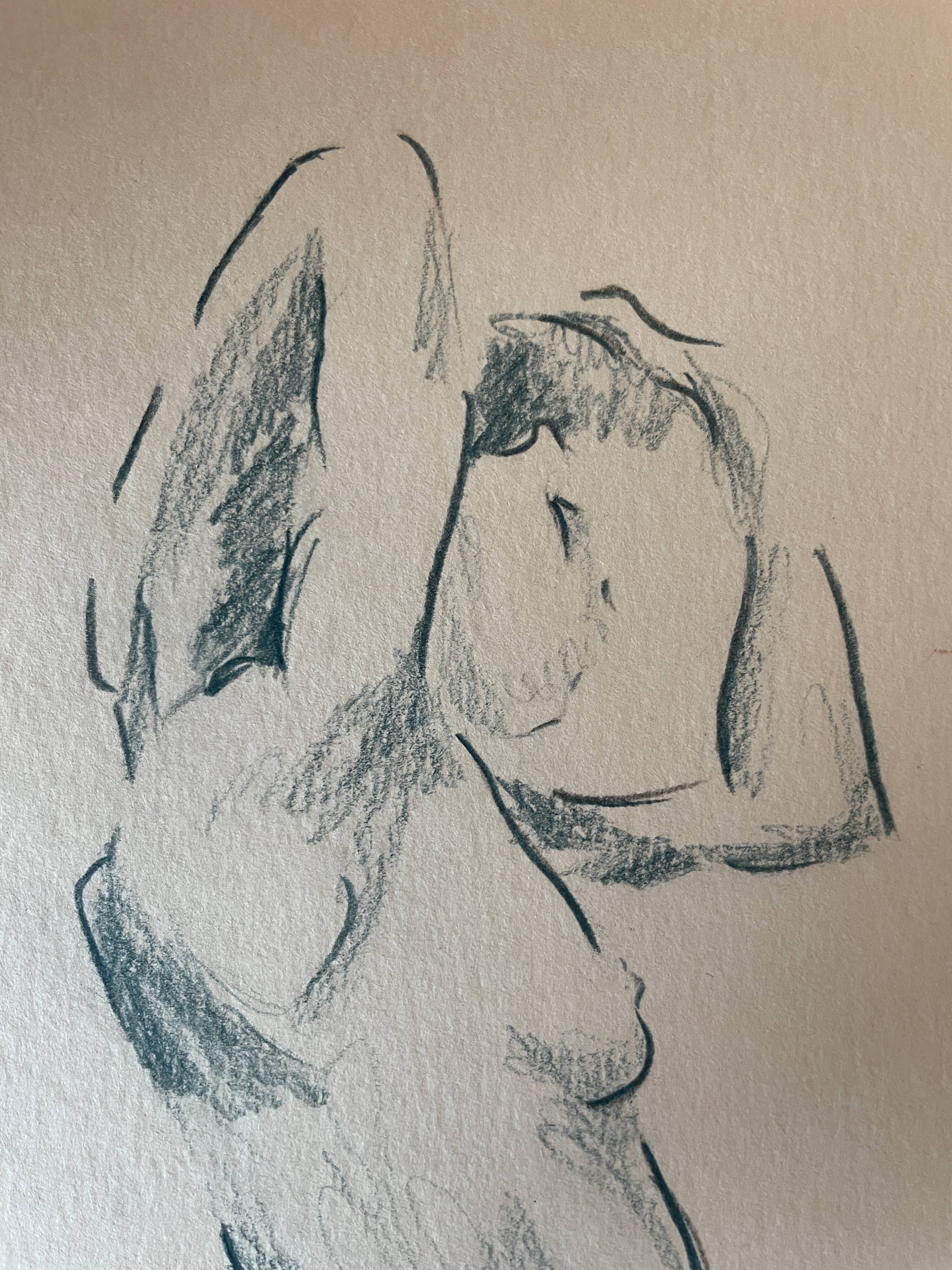 Tableau signé aquarelle portrait féminin « le lever »