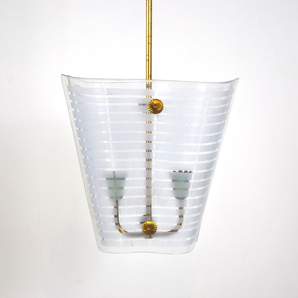 Opaline glass and brass lamp, 1950s
