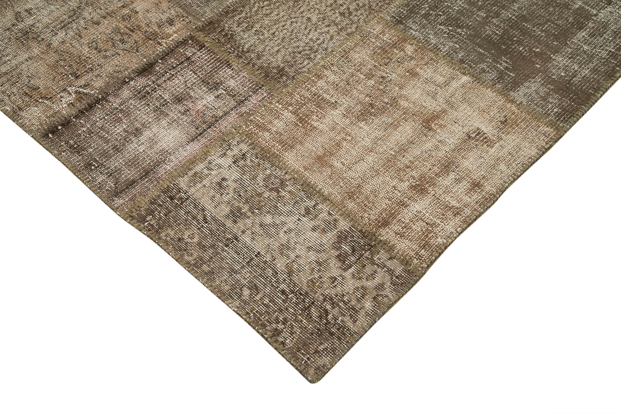 Hand-knotted turkish vintage 203 cm x 303 cm brown patchwork rug