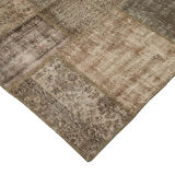 Hand-knotted turkish vintage 203 cm x 303 cm brown patchwork rug