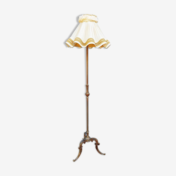 Lampadaire bronze tripode abat-jour couture juponné Alice Sapritch