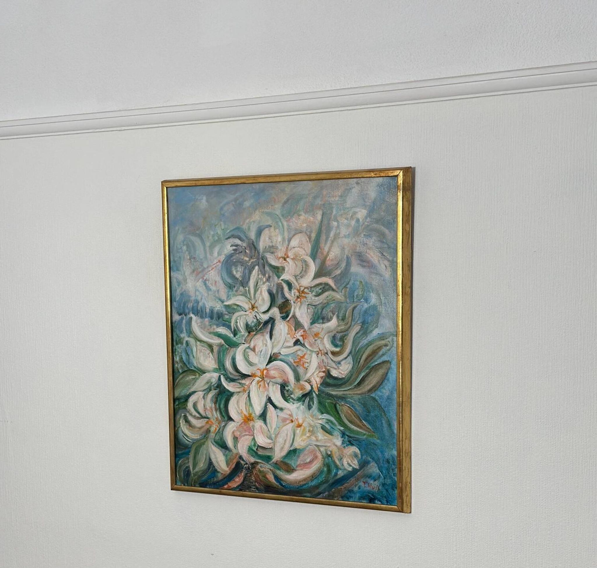 Mid Century Swedish Oil on Canvas – “White Lilies” by Torsten Hult