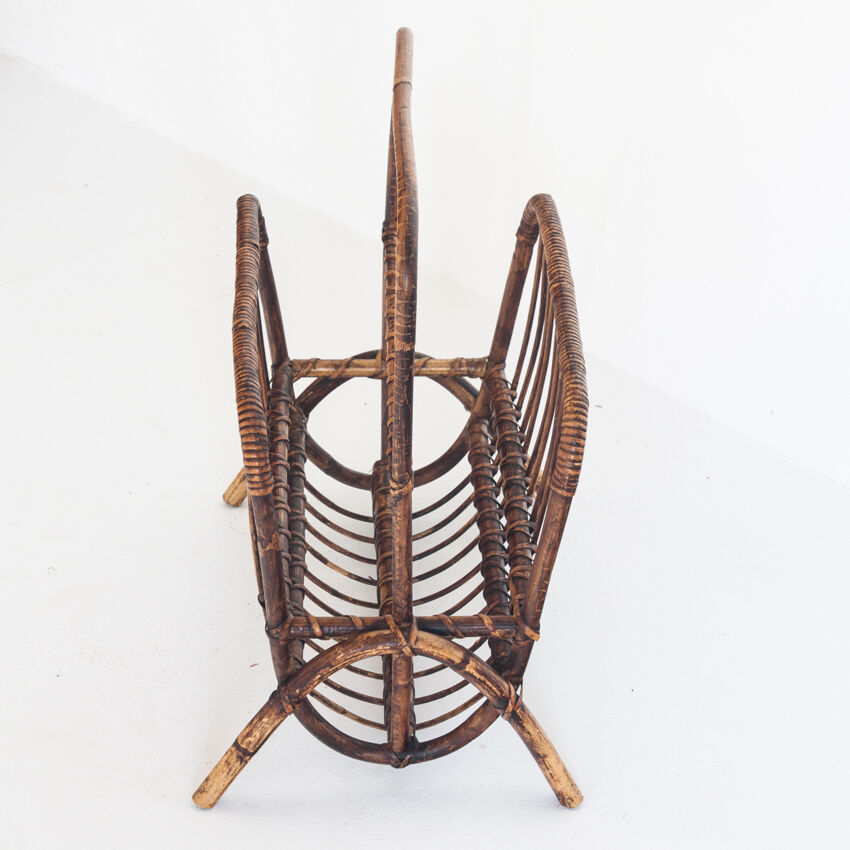 Vintage rattan magazine holder, France 1960