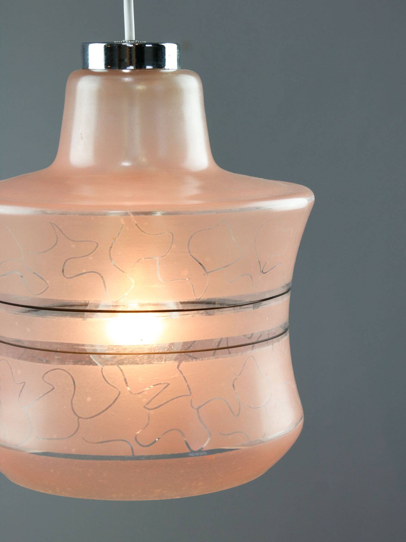 Vintage Italian Chrome and Pink Glass Pendant Lamp