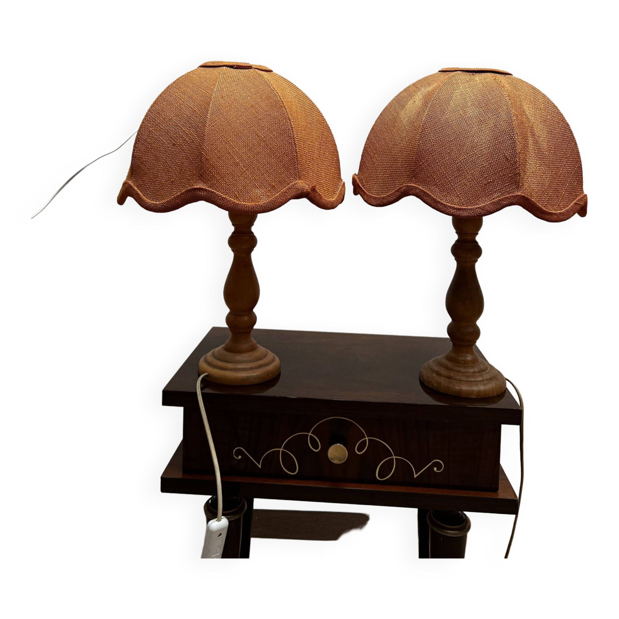 Pair of vintage wooden foot lamps