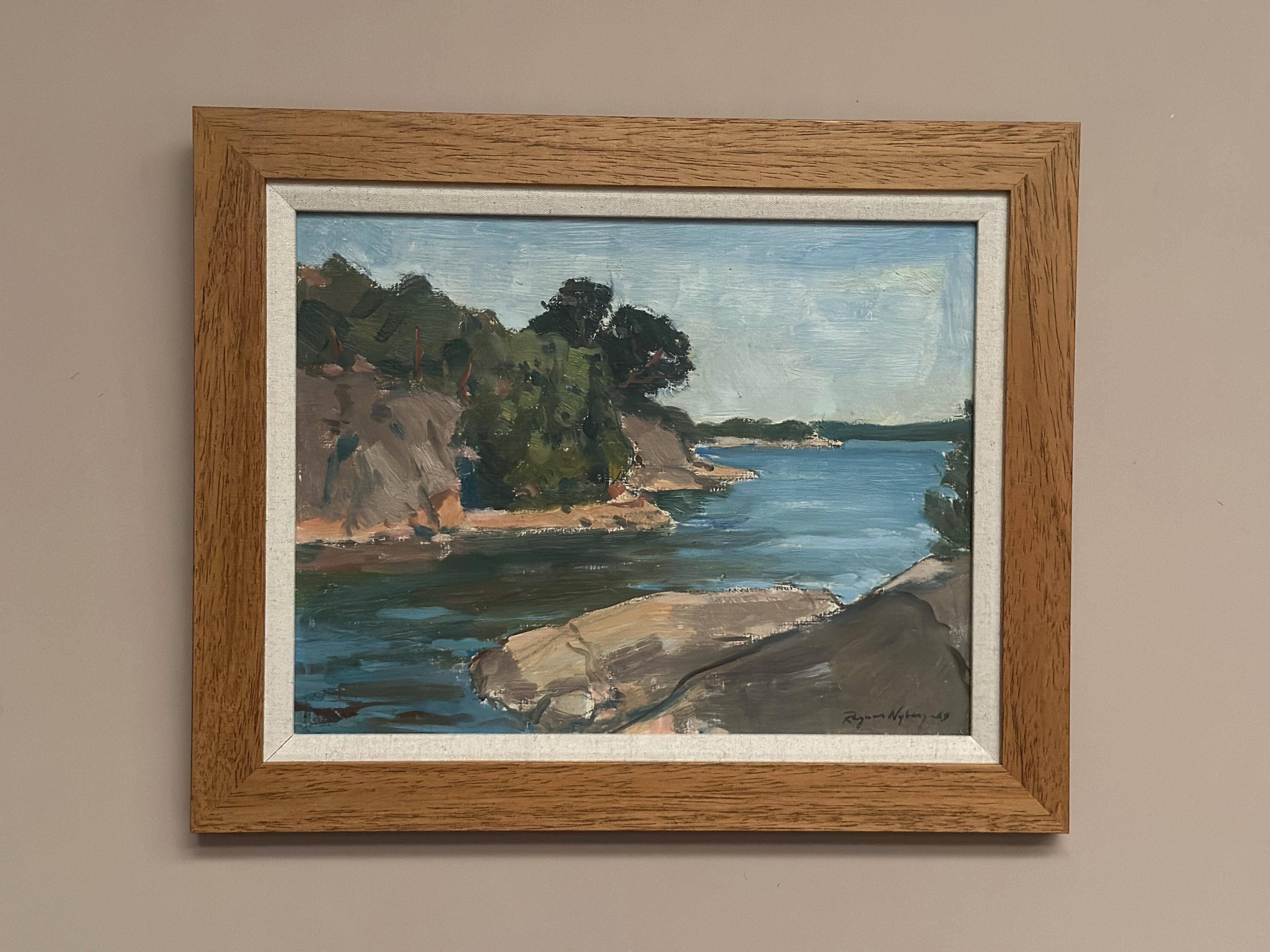 Original Swedish Oil on Panel – “River” by Ragner Nyberg – Dated 1969