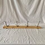 Vintage wooden coat rack - 4 cast aluminum hooks