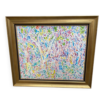 Peinture huile signée armand bouvier style fauvisme promeneurs ss le bois