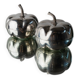 Silver-plated vintage Christian Dior Pumpkin set: two lidded metal bowls with removable integrated lighter, 1970s