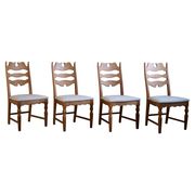 Set of 4 "Razorblade" high back chairs in oak & boucle, Henning Kjærnulf, 1960s