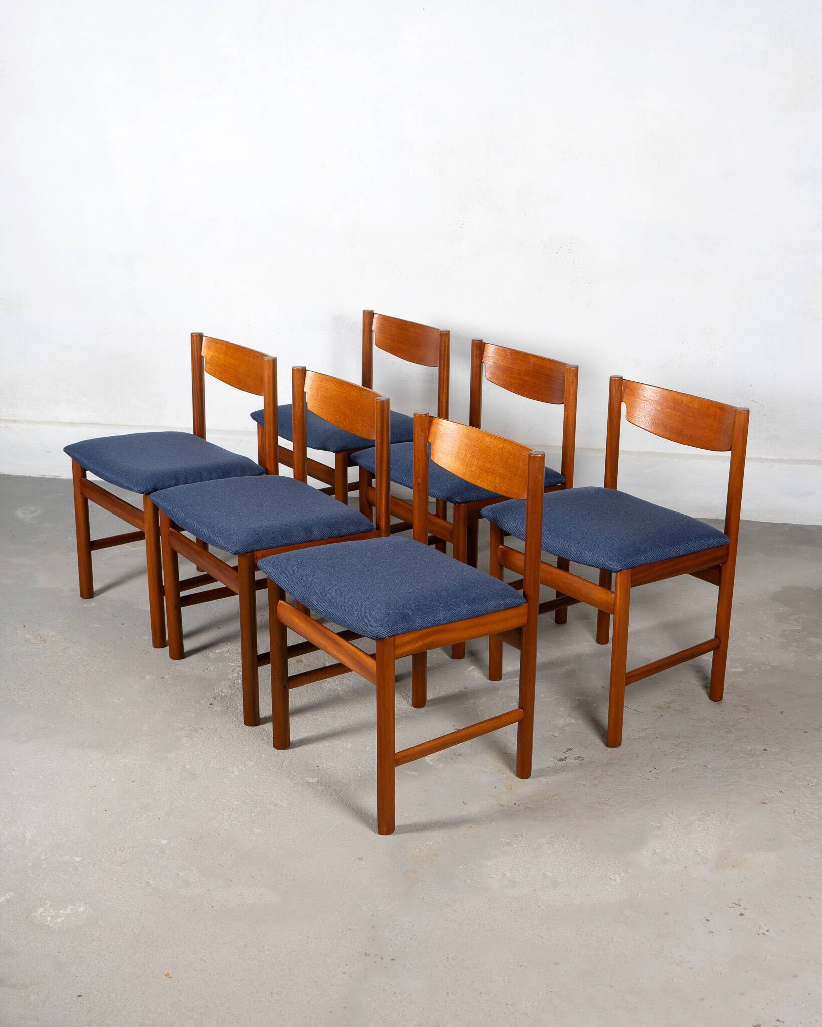 Set of 6 Dining Chairs by White and Newton in dark blue upholstery