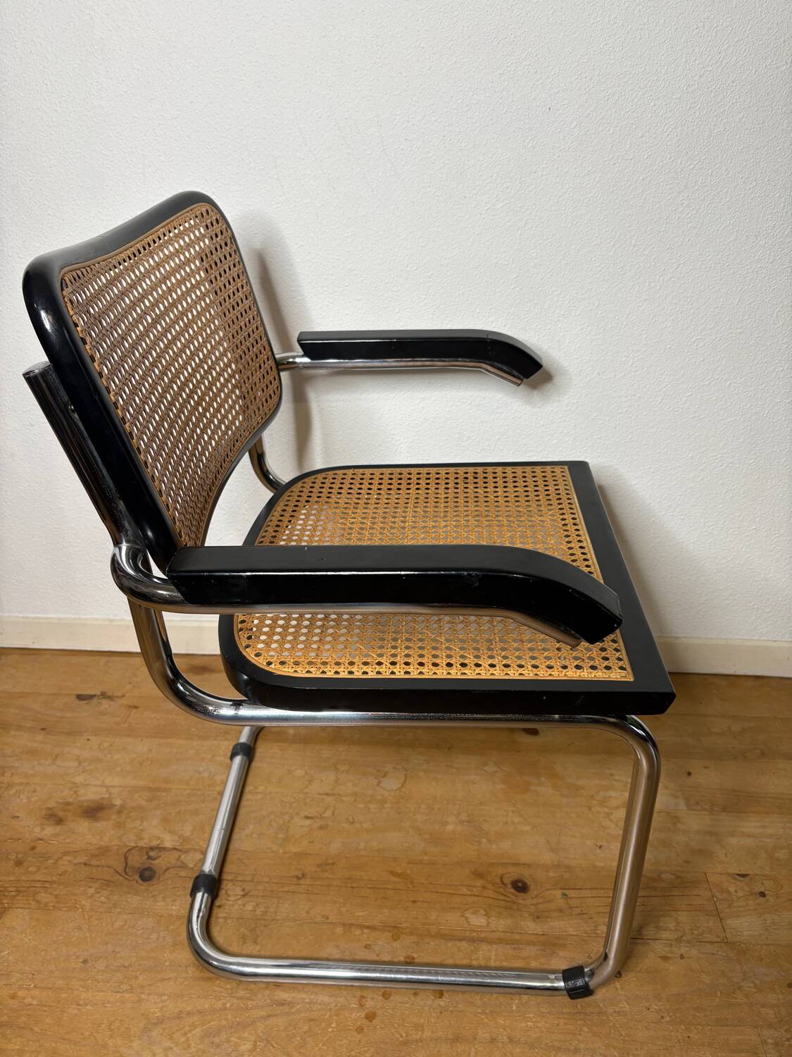 Marcel Breuer armchair, Cesca B64, black and cane, 1960 Italy.