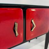Italian Art Deco Cherry Red Parchment and Black Nightstands, 1950s