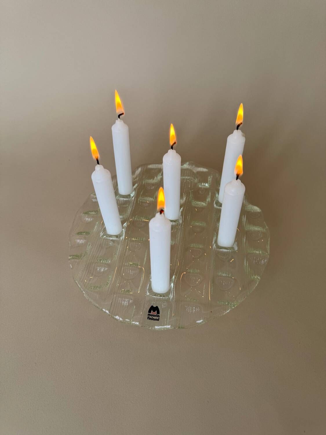 Vintage Mid Century Modern Muurla Glass 6 Place Round Candle Holder, M